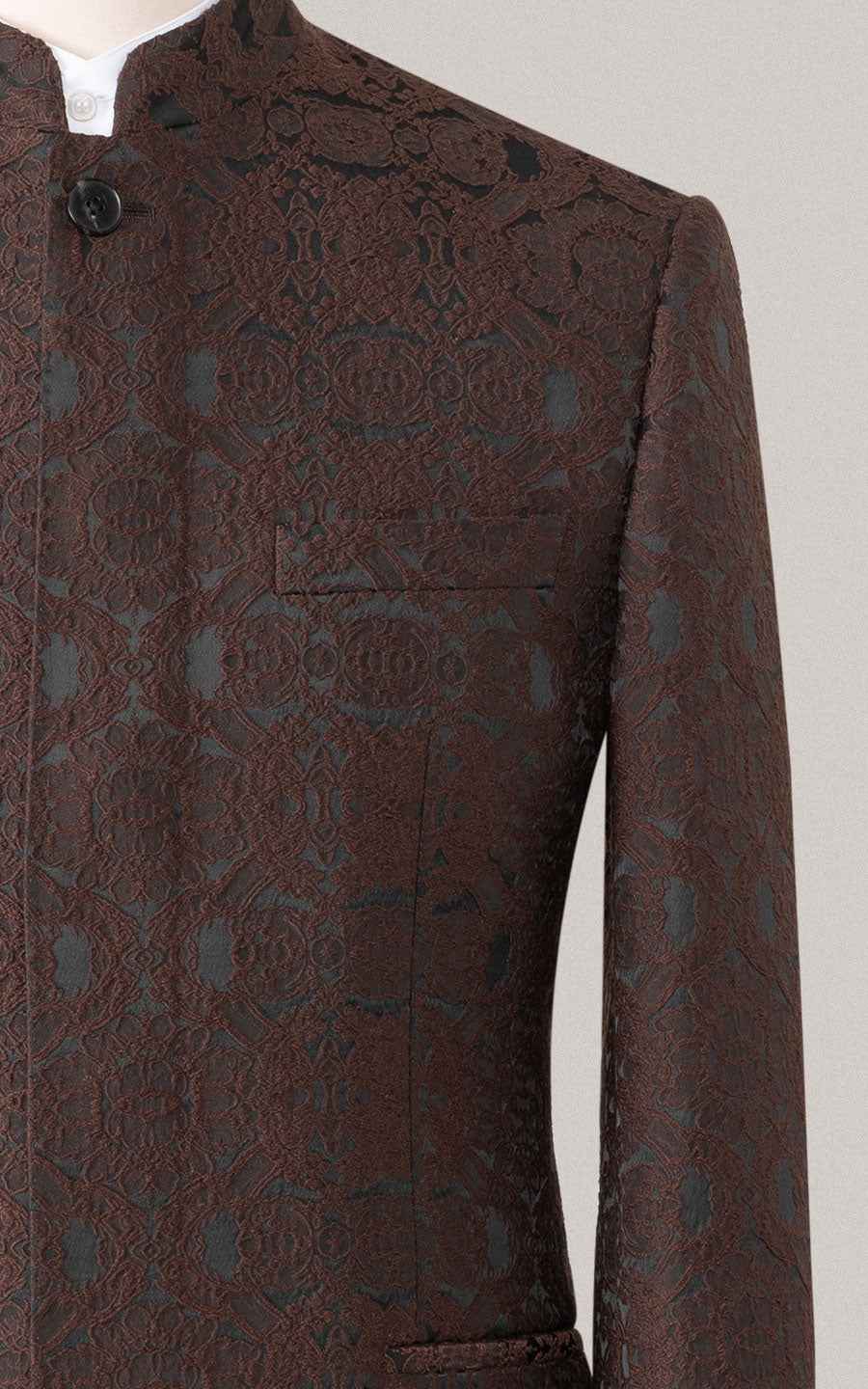 Men's Brown Brocade Chinese Wedding Jacket - Custom