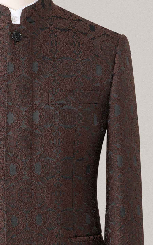 Men's Brown Brocade Chinese Wedding Jacket - Custom