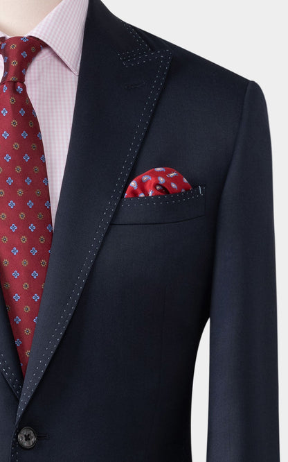 Navy blue camel silk fabric detail business suit