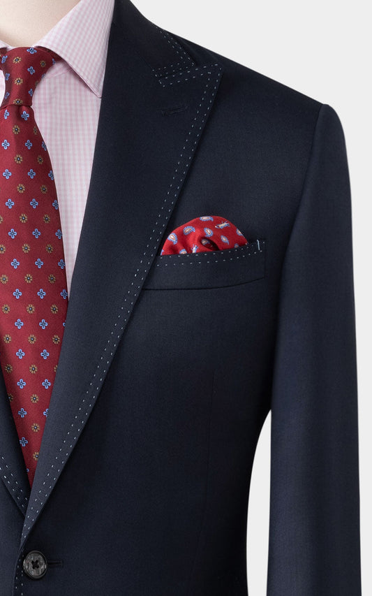 Navy blue camel silk fabric detail business suit