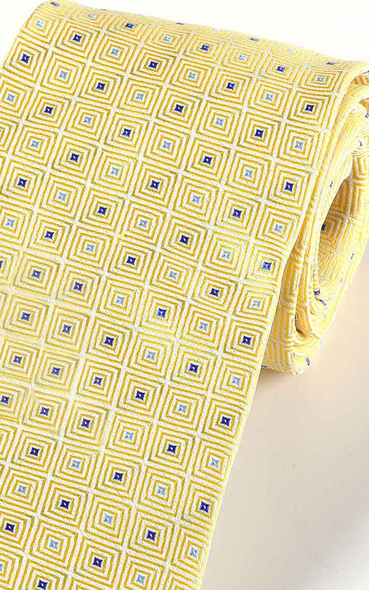 Yellow geometric silk fabric texture - tie detail