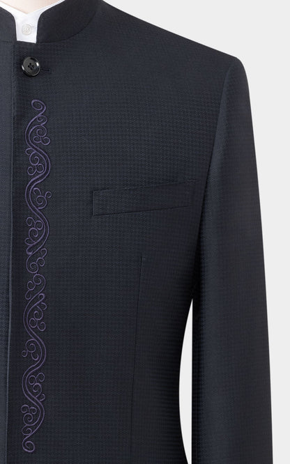 Dark Blue Plaid Pattern Detail - Jacquard Weave Texture