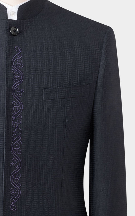 Dark Blue Plaid Pattern Detail - Jacquard Weave Texture