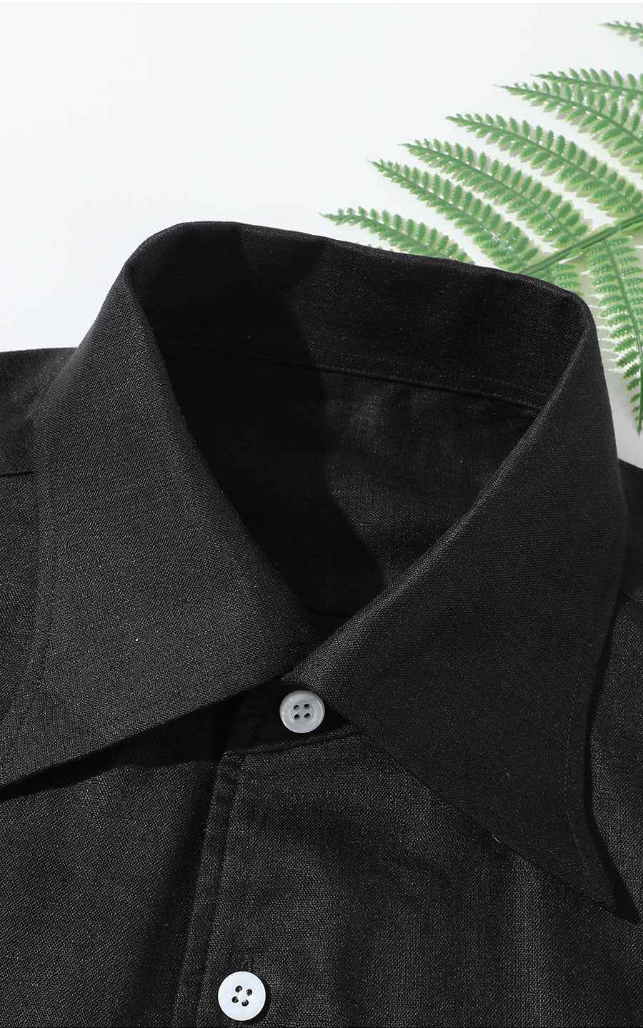WIAI French Black Linen Long Sleeve Shirt - Custom Fit