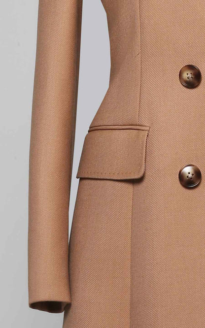 Elegant Camel Double-Breasted Wool Coat