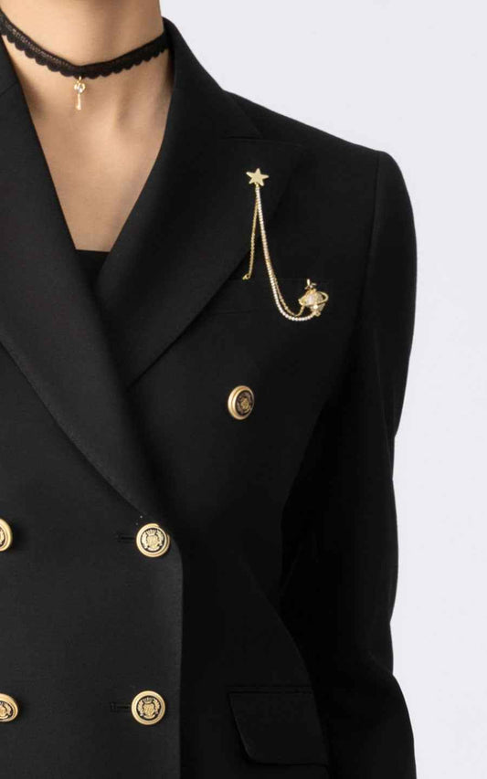 Women's Black Double-Breasted Business Suit Set