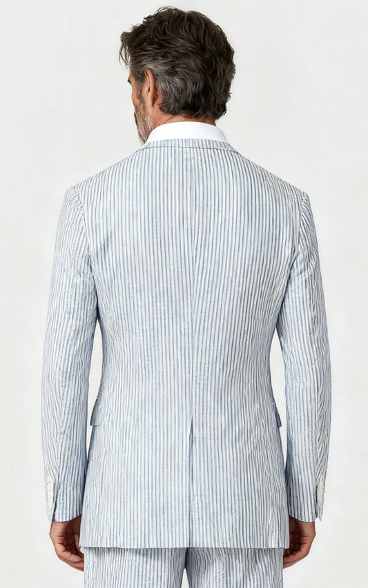 Navy Blue Seersucker Custom Suit - Tailored Fit