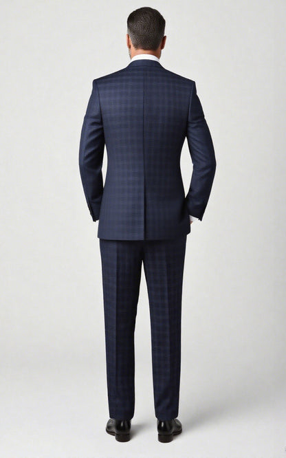 Dark Blue Plaid Custom Tailored Suit Set - Premium Fit