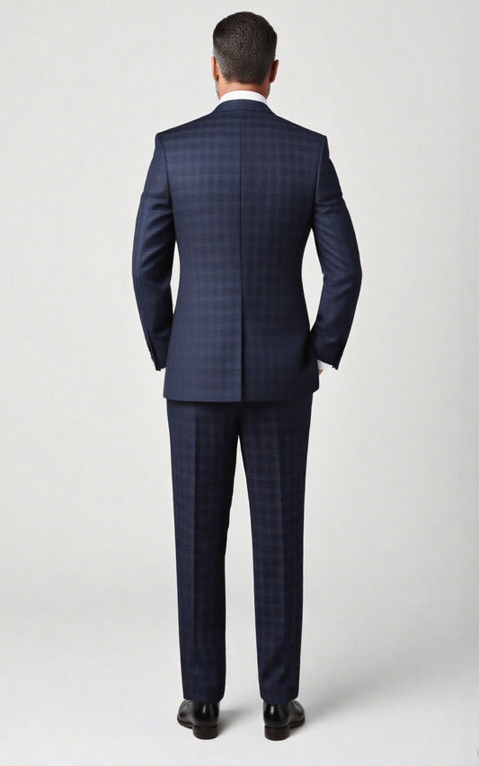 Dark Blue Plaid Custom Tailored Suit Set - Premium Fit