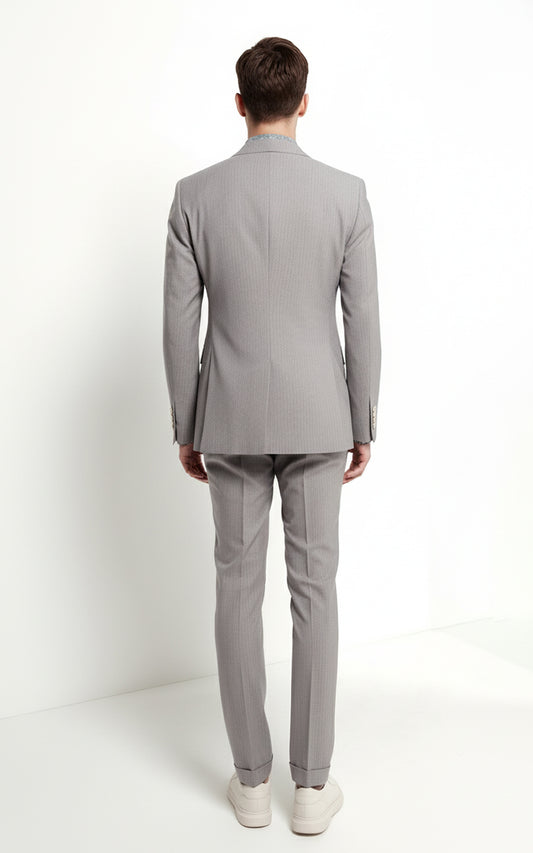 Men's Gray-Brown Striped Formal Custom Suits Set