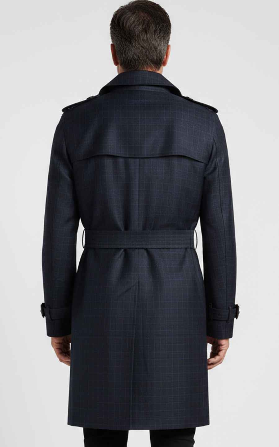 Men's Dark Blue Double-Breasted Custom Casual Trench Coat