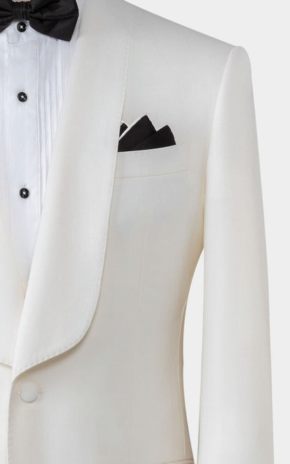 Creamy white wool formal dress fabric texture close up