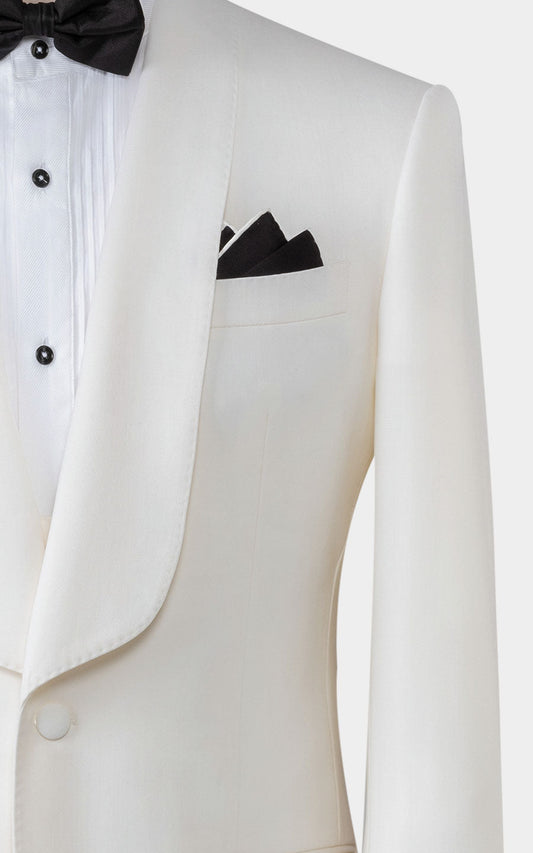 Creamy white wool formal dress fabric texture close up