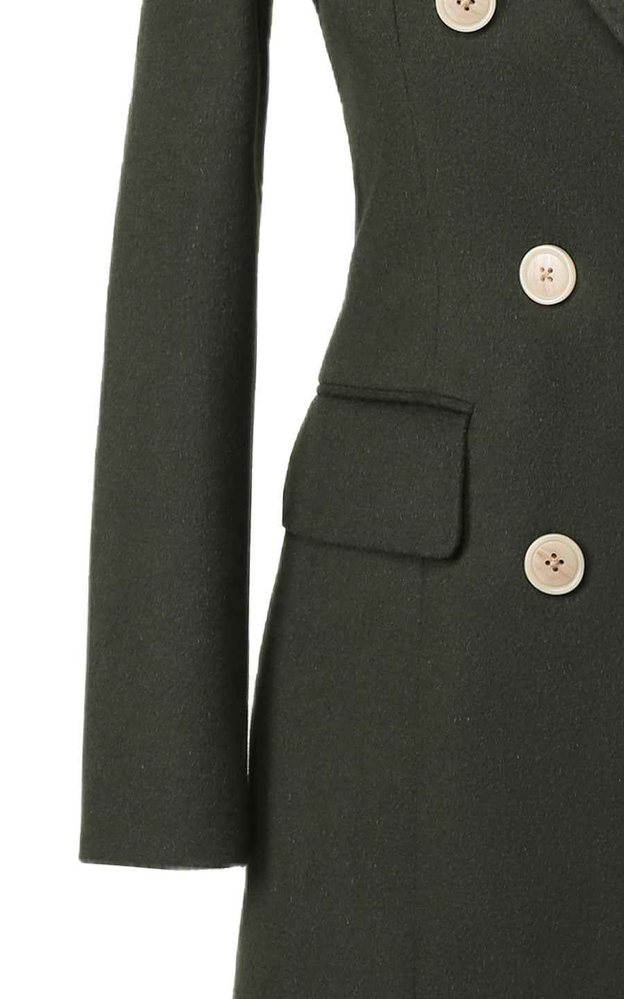 Women's Dark Green Double-Breasted Wool Coat