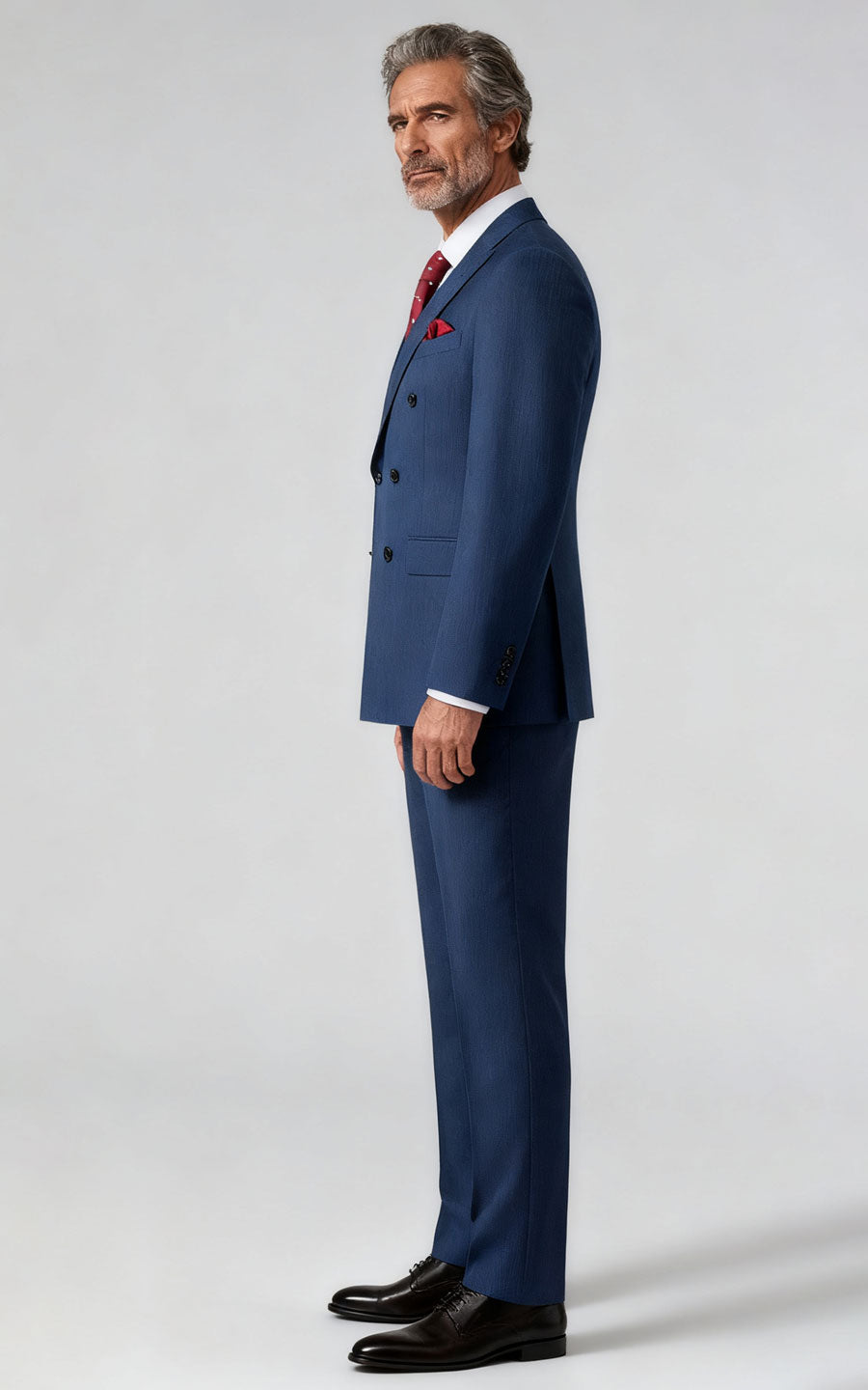 Navy Herringbone Custom Tailored Suit - Premium Fit