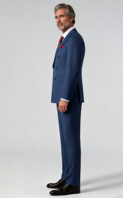 Navy Herringbone Custom Tailored Suit - Premium Fit