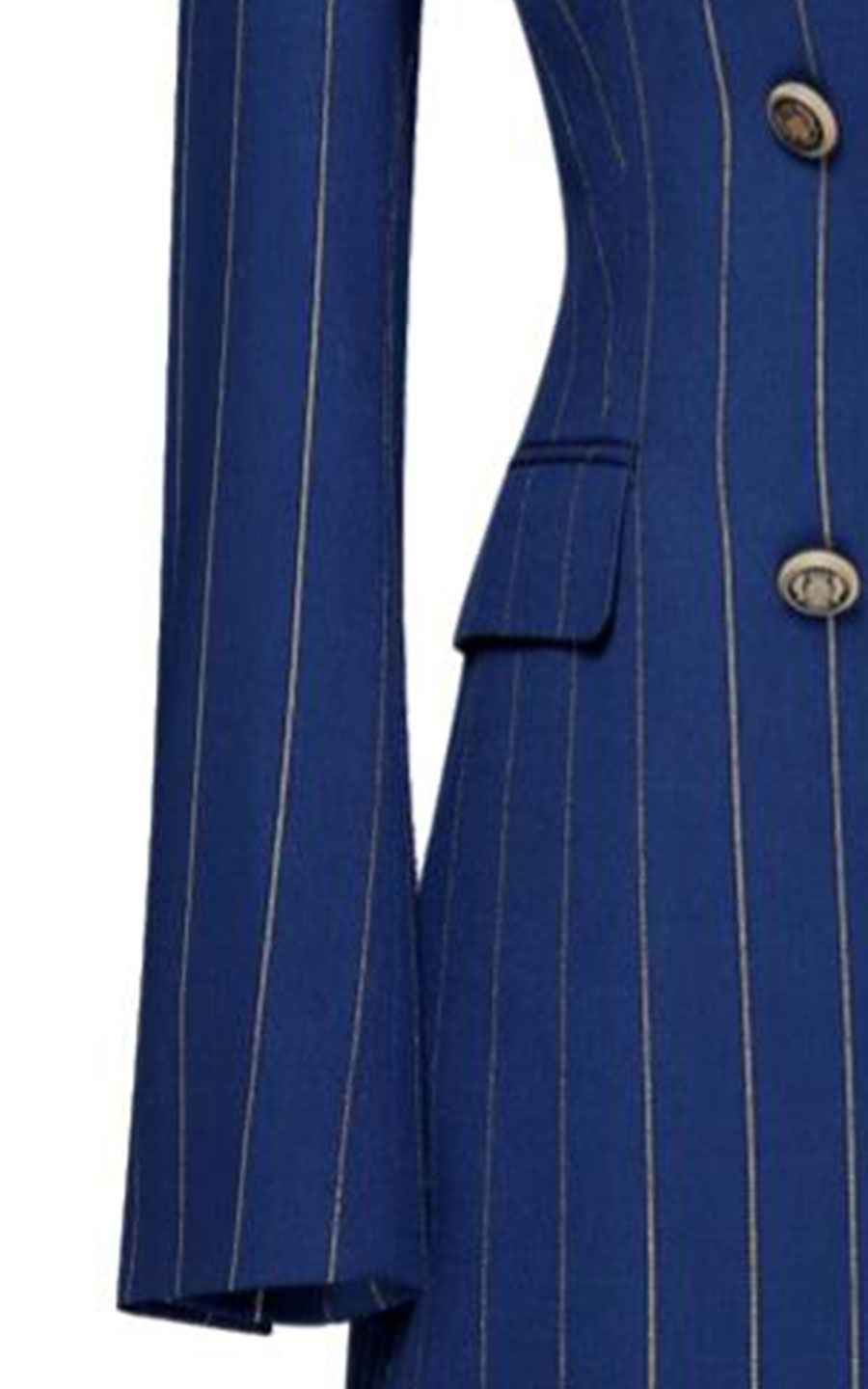 Navy Blue Pinstripe Double-Breasted Blazer Gold Buttons