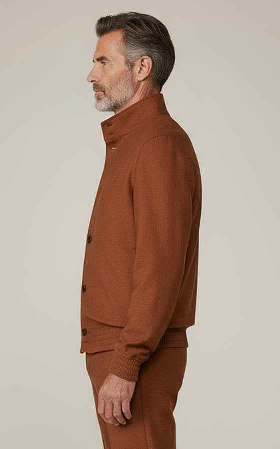 Men's Custom Reddish Brown Stand Collar Casual Jacket