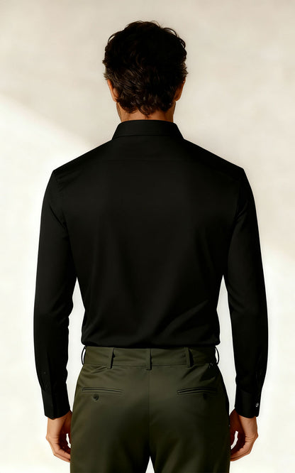 WIAI French Black Linen Long Sleeve Shirt - Custom Fit