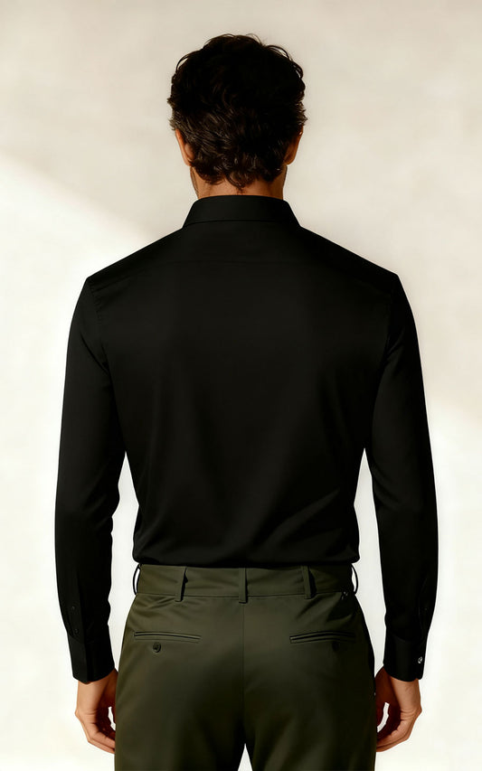 WIAI French Black Linen Long Sleeve Shirt - Custom Fit