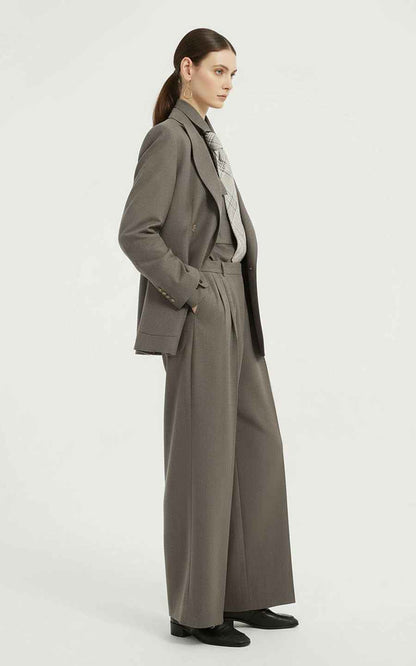 Tailored Blazer Set - Gray & Wide-Leg Trouser