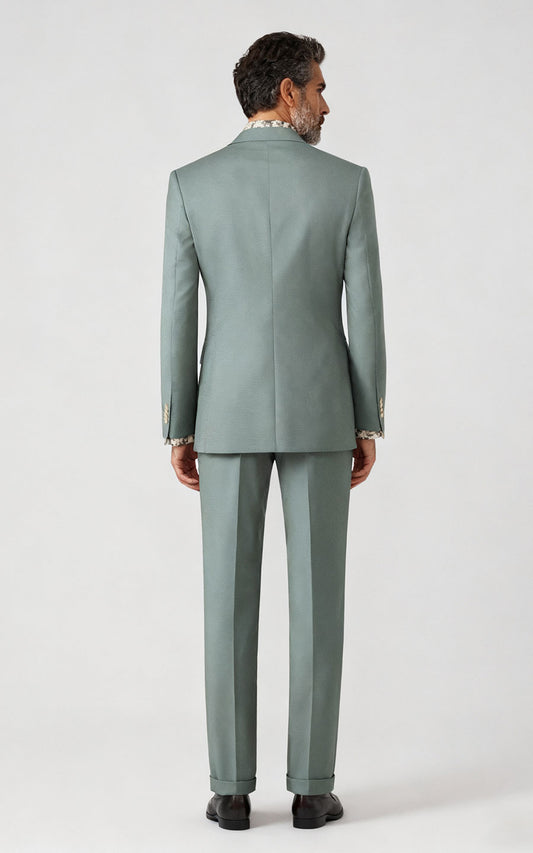 Custom Light Green Twill Suit - Tailored Business Formal