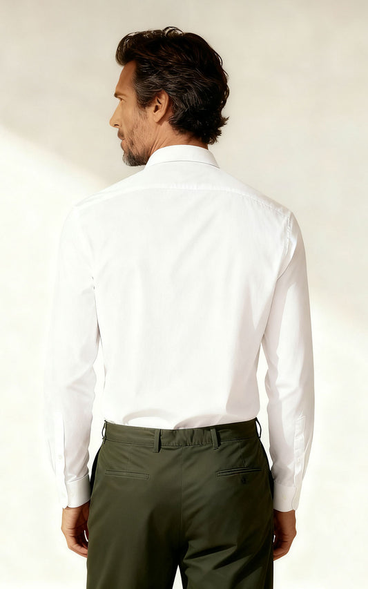 Men's White Heart Embroidered Tailored Dress Shirt