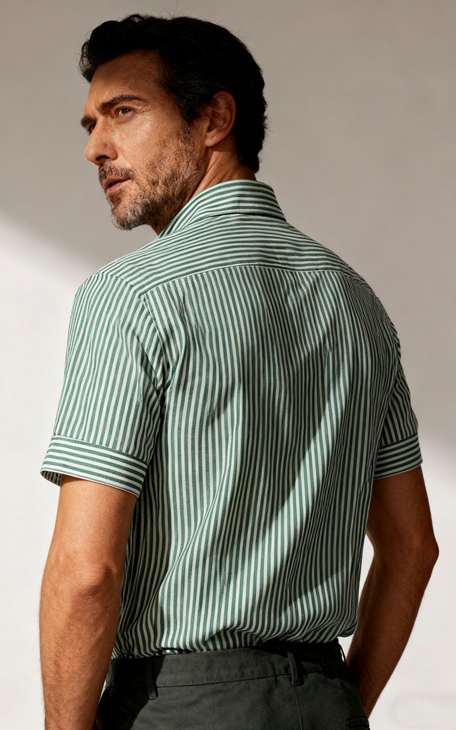 Green & White Striped Business Casual Shirt