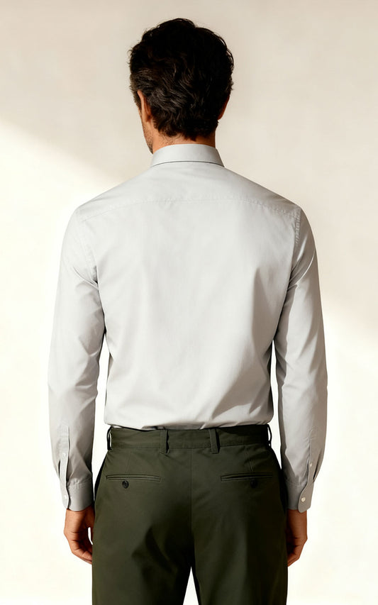 Men's Light Grey Twill Cotton Tailored Shirt - Long Sleeve