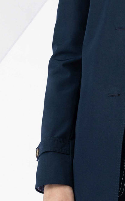 Women's Navy Blue Single-Breasted Trench Coat