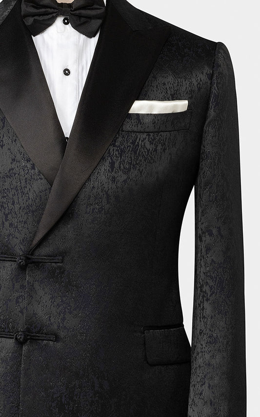Black jacquard tuxedo fabric texture Chinese style