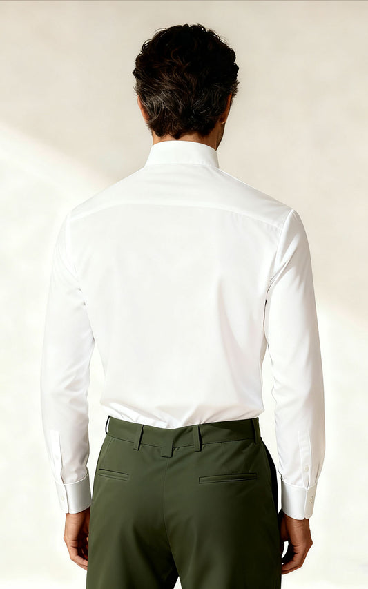 Men's White Bamboo Embroidered Chinese Shirt - Custom Fit