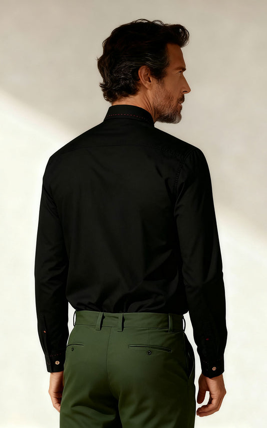 Custom Black Satin Dress Shirt - Tailored Fit Men's Formal