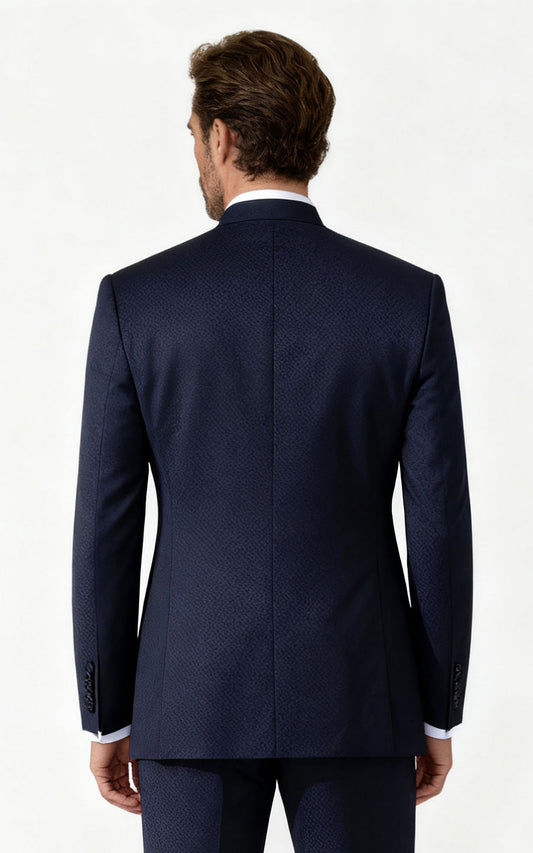 Oriental Blue Jacquard Custom Dress - Tailored Elegance
