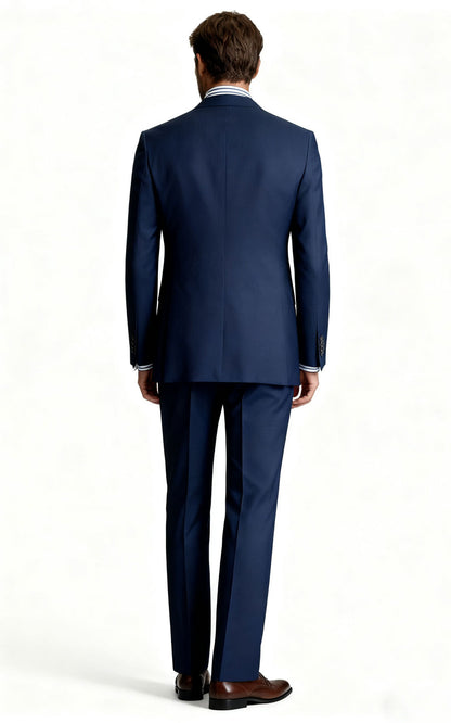 Men's Navy Blue Wool Business Suit Set - Custom Tailored