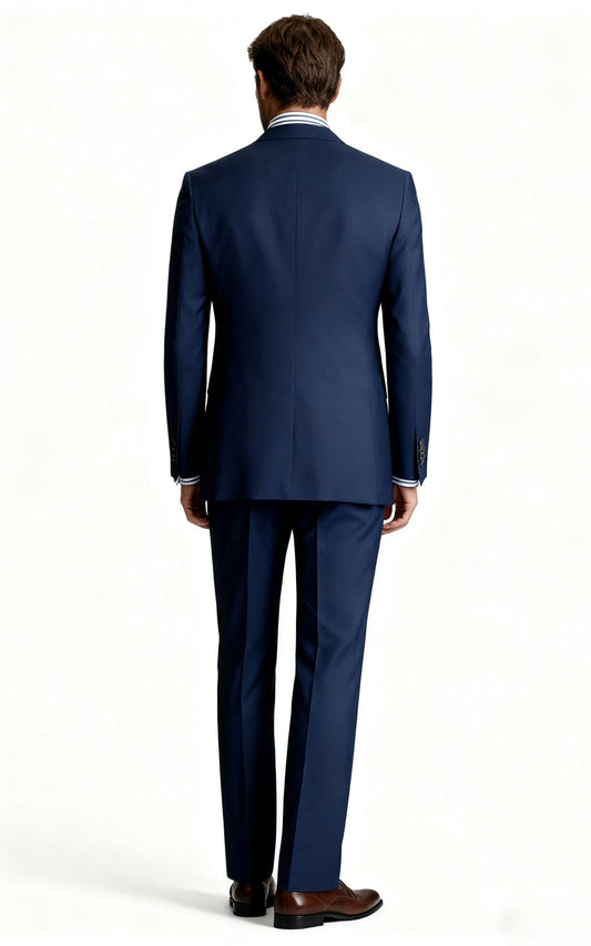 Men's Navy Blue Wool Business Suit Set - Custom Tailored