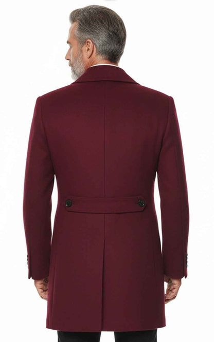 Men's burgundy custom double-breasted business casual wool coat