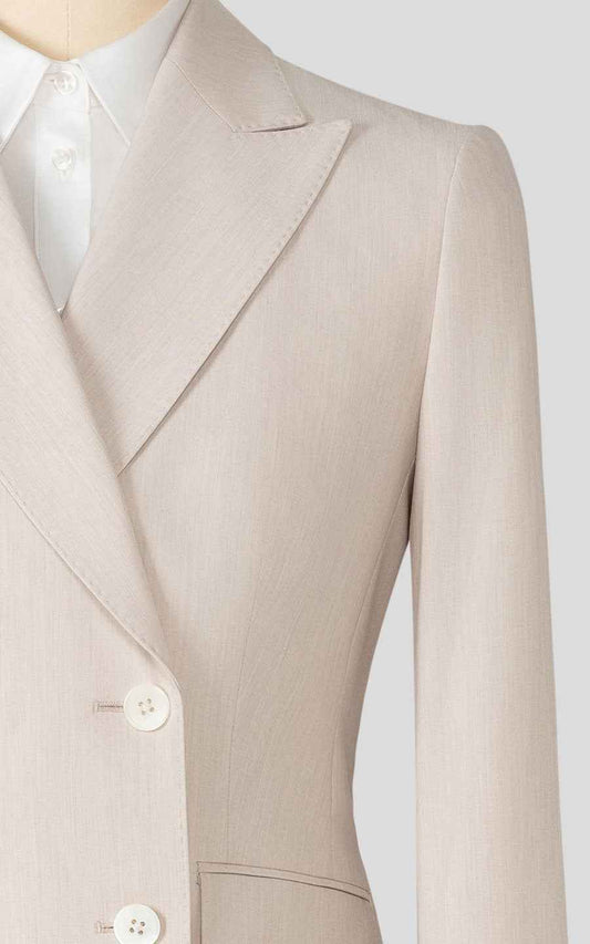 Women's Elegant Beige Double-Breasted Suit Set
