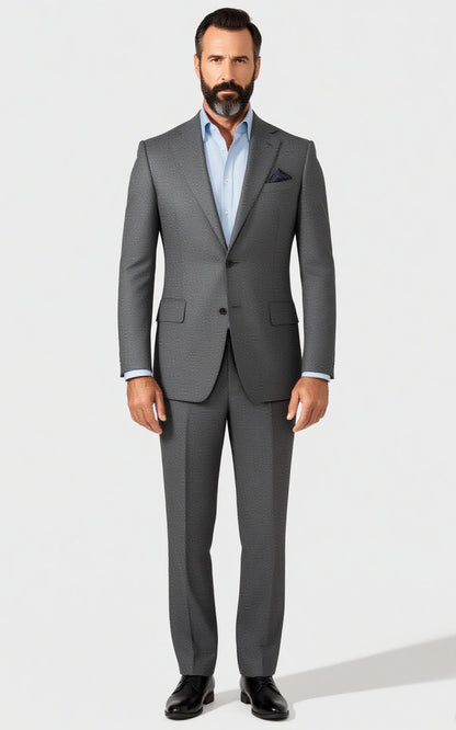 Grey Silk Flannel Stretch Business Suit