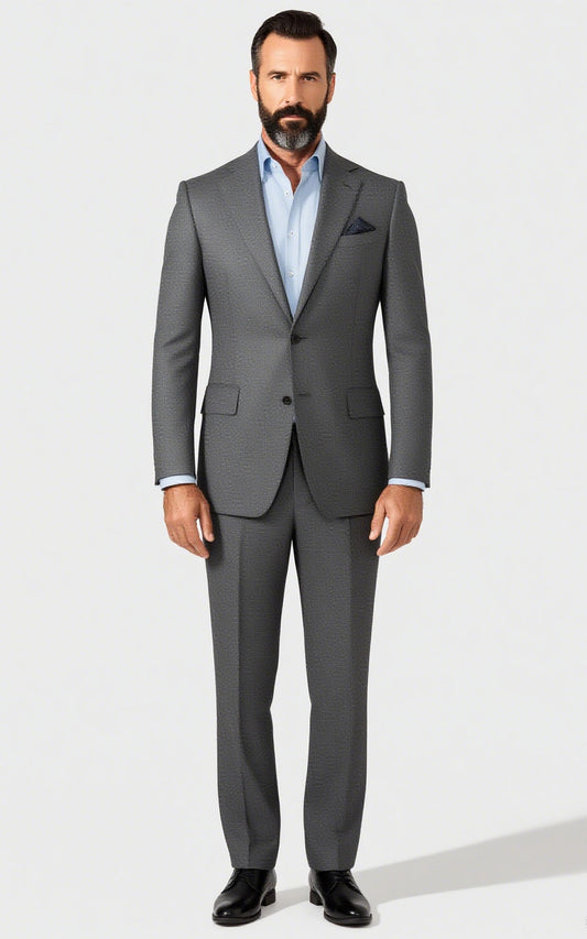 Grey Silk Flannel Stretch Business Suit