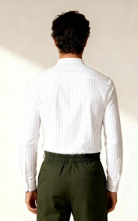 Classic White Striped Men's Casual Shirt - Premium