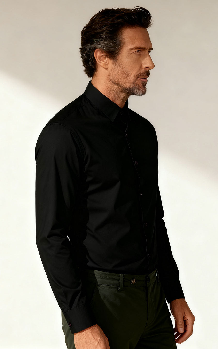 Men's Black Dress Shirt Tailored Fit Business Casual