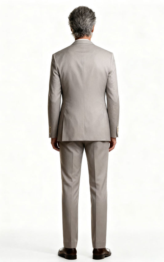 Men's Beige Wool Business Suit - Premium Custom Tailored