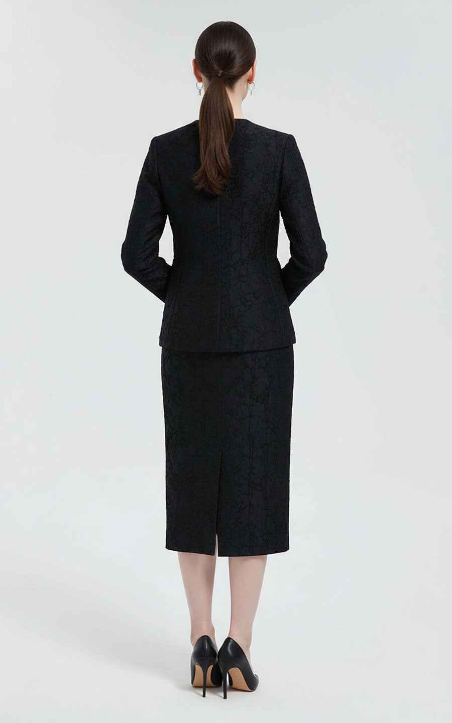 Women's Blazer Set Black V-Neck Jacket & Skirt