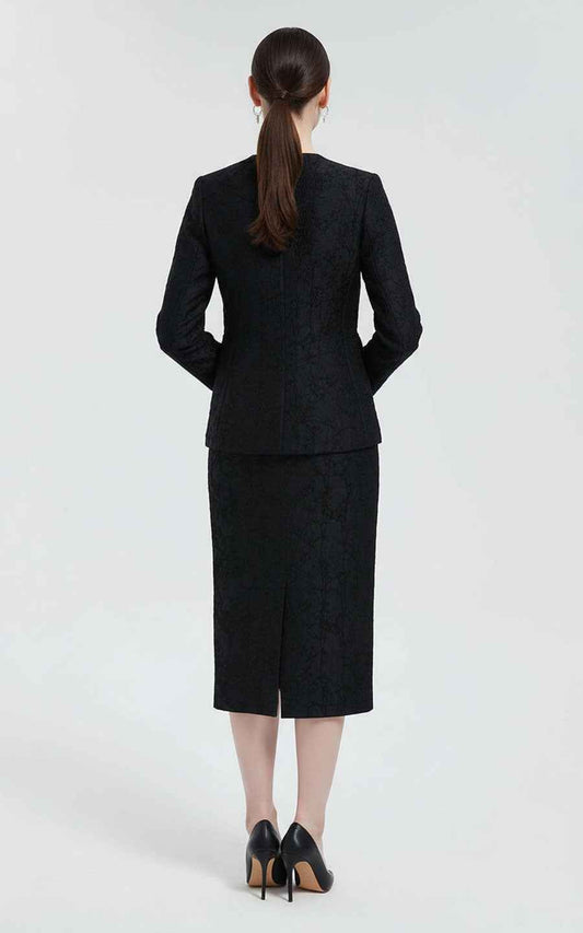 Women's Blazer Set Black V-Neck Jacket & Skirt