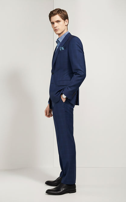 Mens Dark Blue Windowpane Custom Business Suit Set