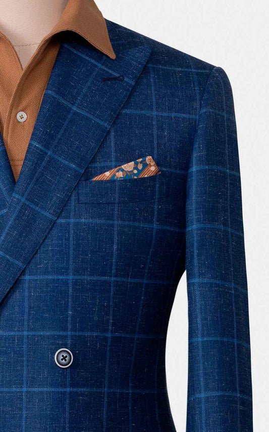 Men's Blue Plaid British Style Tailored Suit