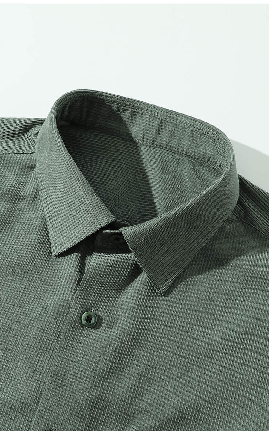 Light green shirt detail - men's custom striped cotton