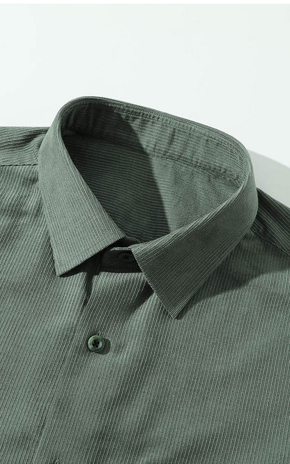 Light green shirt detail - men's custom striped cotton