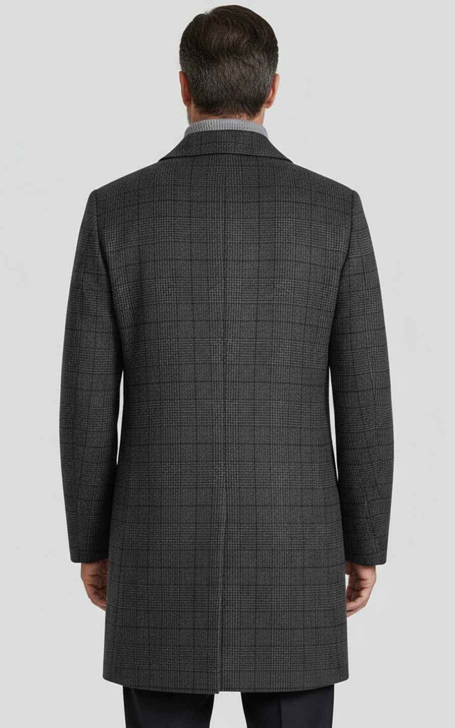 Dark gray plaid men's wool overcoat custom business Coat